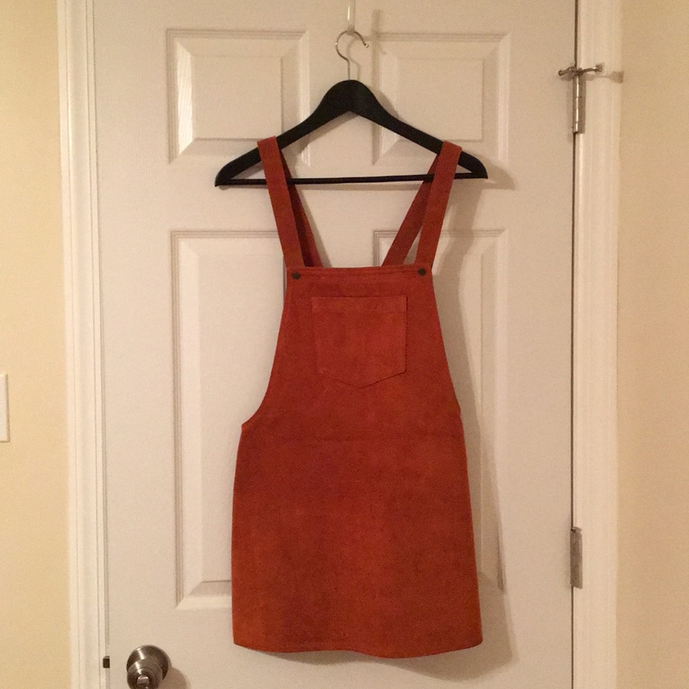 Rust suede overall mini dress sz s